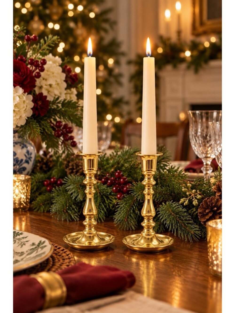 VTG Carolina Brass Set Of 2 Gold Tone Heavyweight 7” Brass Candlesticks Holders